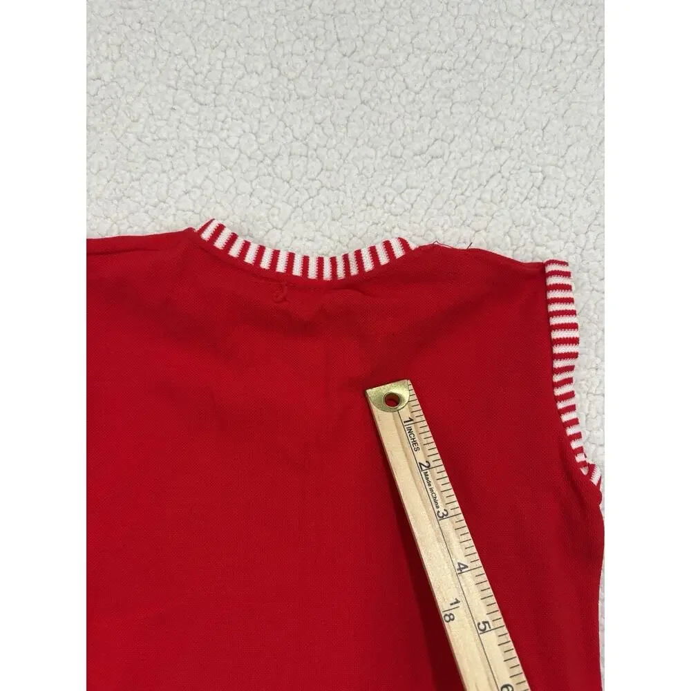 Vintage 2pc Set Boys‎ Size 7-8 Retro Summer Beach Tank Shorts Stretch Nylon Red